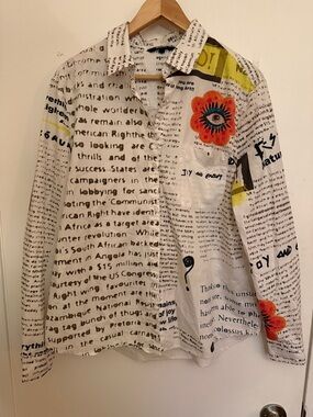 Desigual Graphic Button Shirt Eye Patch Print Artsy Top XXL Eye